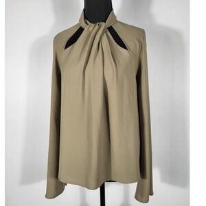 Marciano Los Angeles Taupe Twisted High Neck Cut Out Split Sleeve Blouse XS EU38